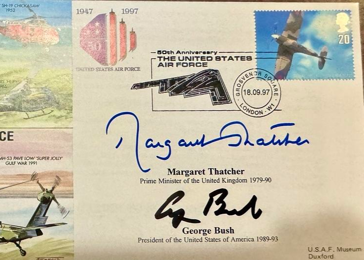 George Bush & Margaret Thatcher Signed FDC Postal Cachet - JSA COA